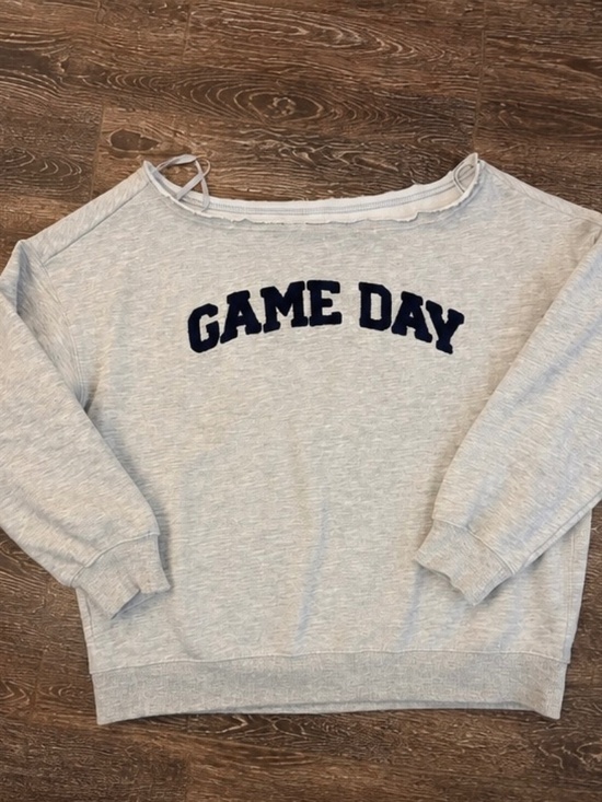 goodie two sleeves Tops - Goodie Two Sleeves Game Day Gray Sweatshirt Navy Chenille Size M